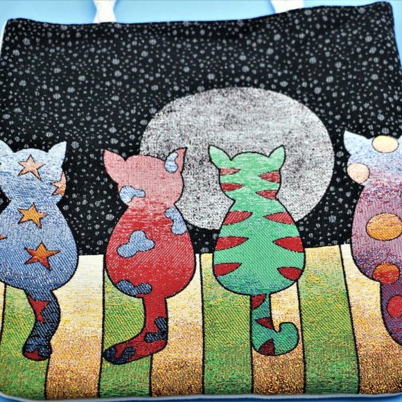 Tapestry Bag Tote Cats Shopping Beach Gym Shoulder 16"x 15" Unique Design New - Picture 4 of 13